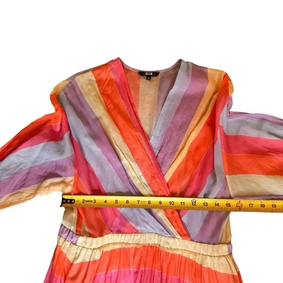 Tara Jarmon Stripey Midi Dress V-neck Colorful Rainbow Stripes Size 38 RTR - Picture 8 of 13